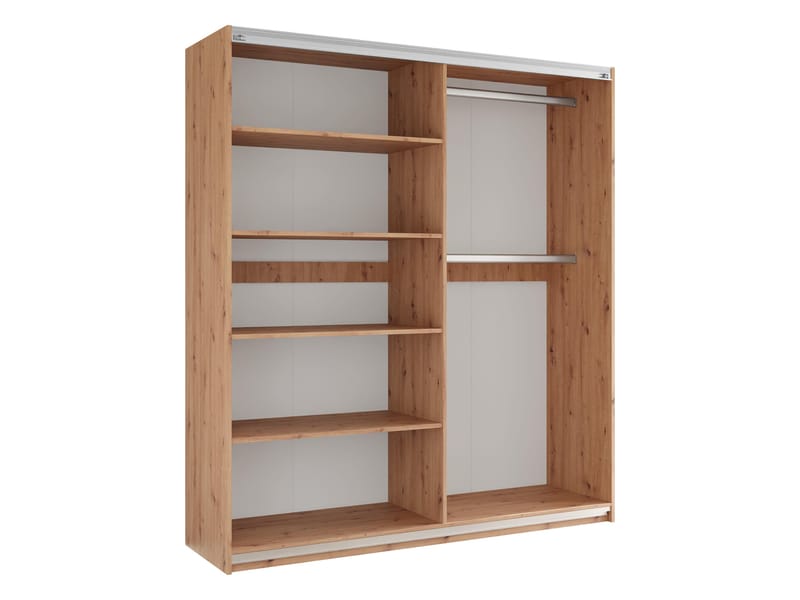 Osval Vaatekaappi peilillä 203x215 cm - Ruskea/Musta - Säilytys - Vaatesäilytys - Vaatekaappi