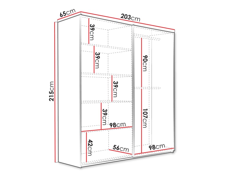 Osval Vaatekaappi peilillä 203x215 cm - Ruskea/Musta - Säilytys - Vaatesäilytys - Vaatekaappi