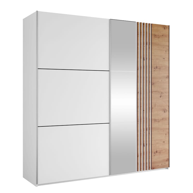 Osval Vaatekaappi peilillä 203x215 cm - Valkoinen/Ruskea - Säilytys - Vaatesäilytys - Vaatekaappi