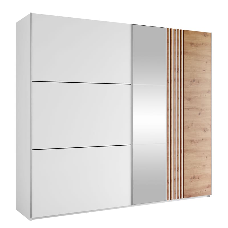 Osval Vaatekaappi peilillä 250x215 cm, Valkoinen/Ruskea
