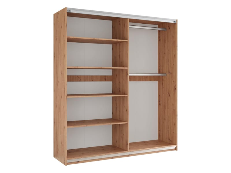 Osval Vaatekaappi peilillä 203x215 cm - Valkoinen/Ruskea - Säilytys - Vaatesäilytys - Vaatekaappi