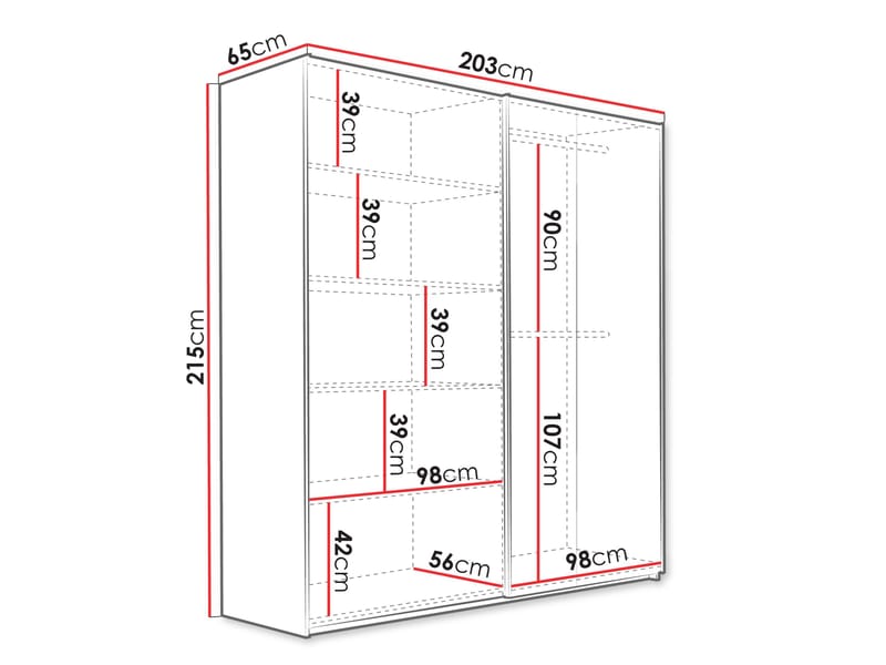 Osval Vaatekaappi peilillä 203x215 cm - Valkoinen/Ruskea - Säilytys - Vaatesäilytys - Vaatekaappi