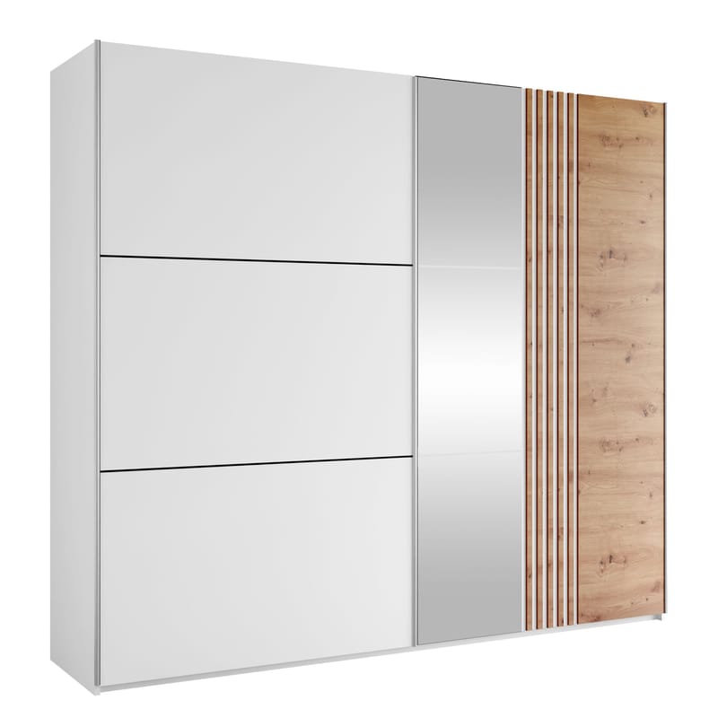 Osval Vaatekaappi peilillä 250x215 cm - Valkoinen/Ruskea - Säilytys - Vaatesäilytys - Vaatekaappi