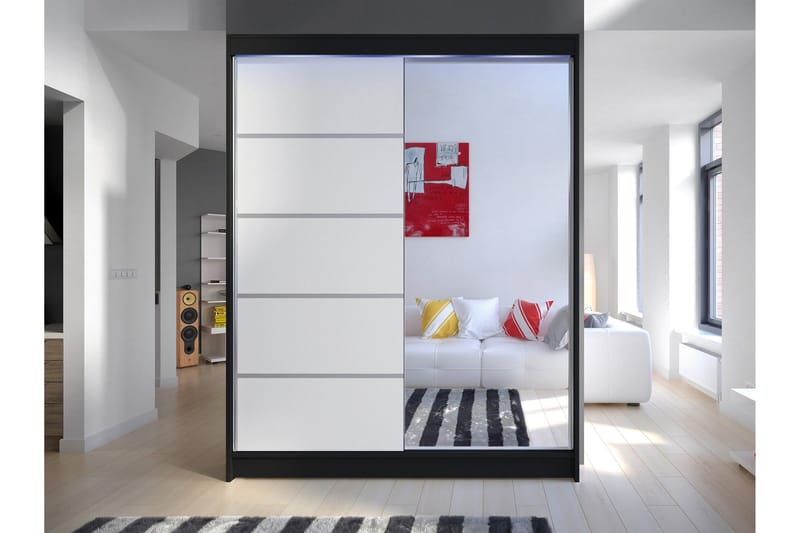 Pickering Vaatekaappi Peilillä 150x200 cm - Mustavalkoinen - Säilytys - Vaatesäilytys - Vaatekaappi