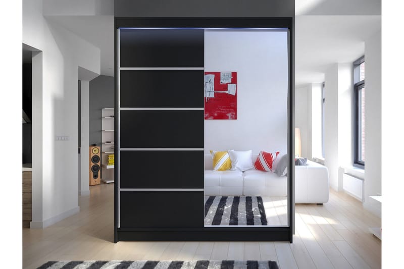 Pickering Vaatekaappi Peilillä 150x200 cm - Musta - Säilytys - Vaatesäilytys - Vaatekaappi