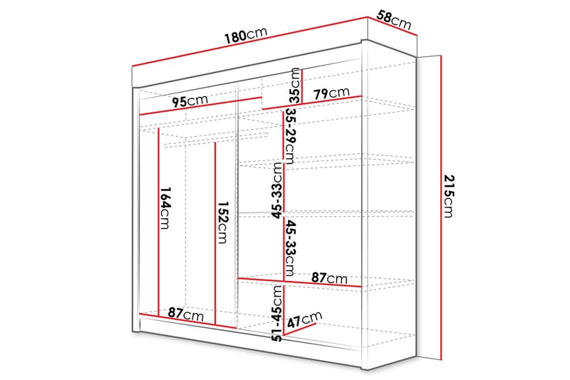 Prag Vaatekaappi 180x215 cm - Musta - Säilytys - Vaatesäilytys - Vaatekaappi