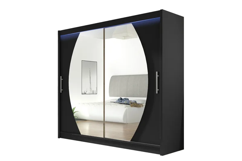 PRAG Vaatekaappi Peilillä 180x215 cm Musta, Musta