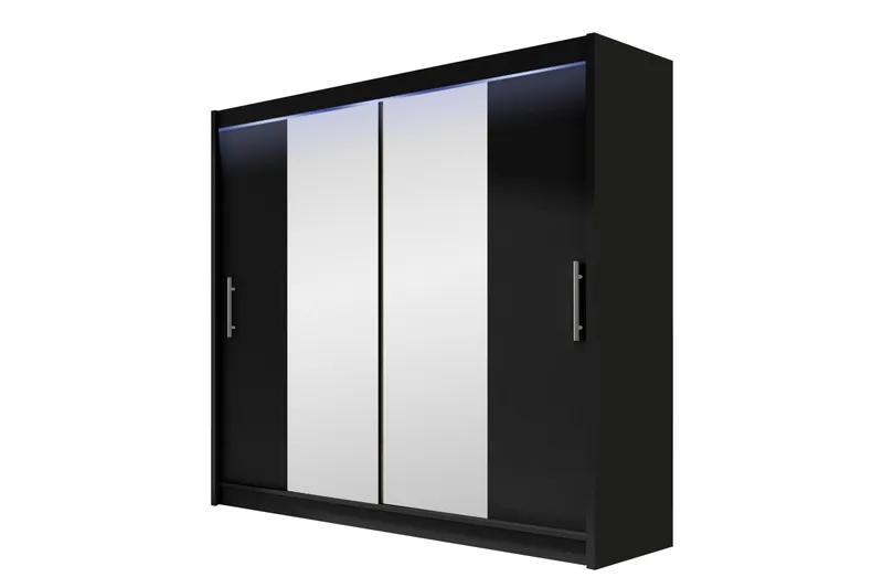 Prag Vaatekaappi Peilillä 180x215 cm, Musta