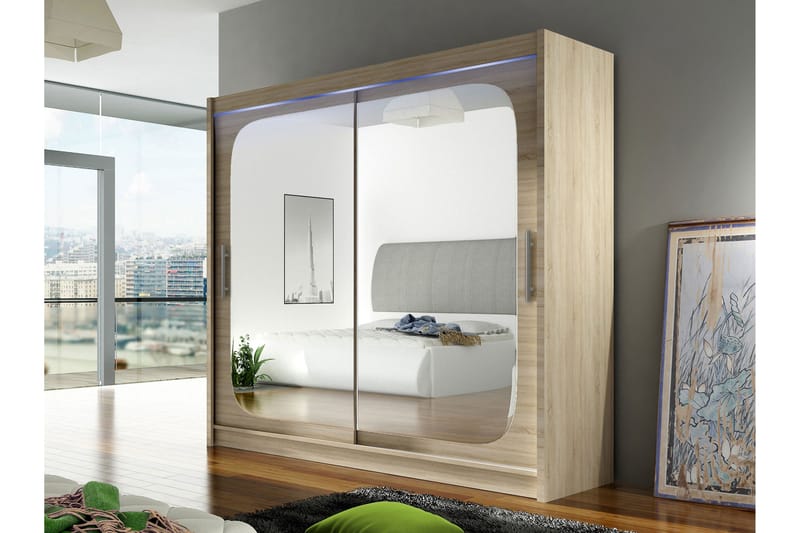 Rilievo Vaatekaappi Peilillä 180x215 cm - Ruskea - Säilytys - Vaatesäilytys - Vaatekaappi