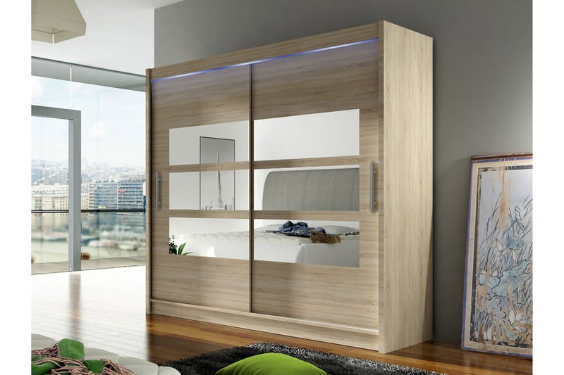 Rilievo Vaatekaappi Peilillä 180x215 cm - Ruskea - Säilytys - Vaatesäilytys - Vaatekaappi