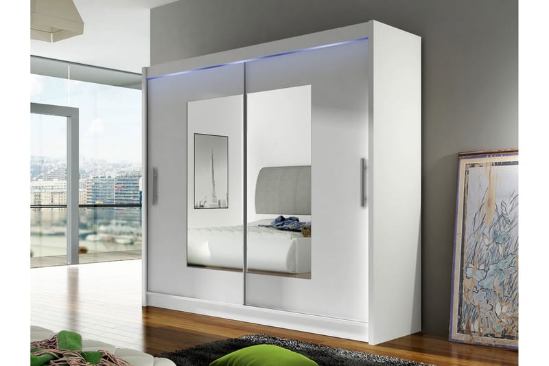 Rilievo Vaatekaappi Peilillä 180x215 cm - Valkoinen - Säilytys - Vaatesäilytys - Vaatekaappi