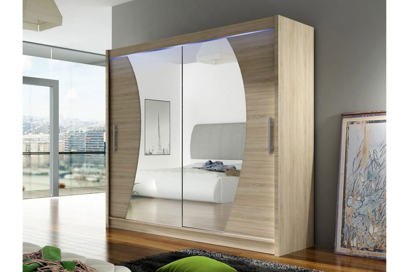 Rilievo Vaatekaappi Peilillä 180x215 cm - Ruskea - Säilytys - Vaatesäilytys - Vaatekaappi