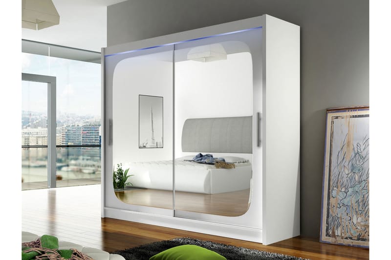 Rilievo Vaatekaappi Peilillä 180x215 cm - Valkoinen - Säilytys - Vaatesäilytys - Vaatekaappi