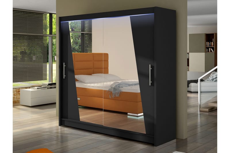 Rilievo Vaatekaappi Peilillä 180x215 cm - Musta - Säilytys - Vaatesäilytys - Vaatekaappi