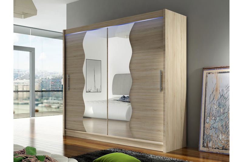 Rilievo Vaatekaappi Peilillä 180x215 cm - Ruskea - Säilytys - Vaatesäilytys - Vaatekaappi