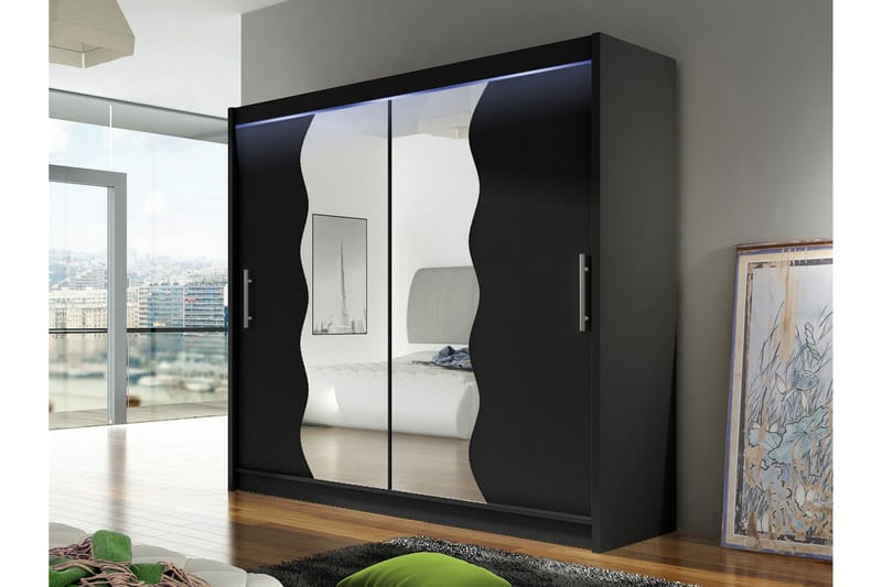 Rilievo Vaatekaappi Peilillä 180x215 cm - Harmaa - Säilytys - Vaatesäilytys - Vaatekaappi