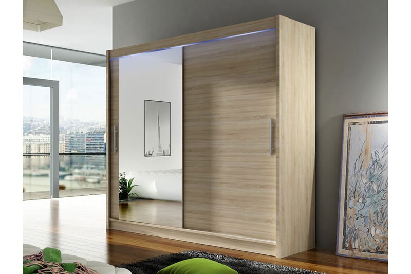 Rilievo Vaatekaappi Peilillä 180x215 cm - Ruskea - Säilytys - Vaatesäilytys - Vaatekaappi