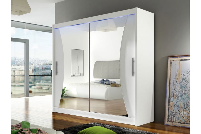 Rilievo Vaatekaappi Peilillä 180x215 cm - Valkoinen - Säilytys - Vaatesäilytys - Vaatekaappi