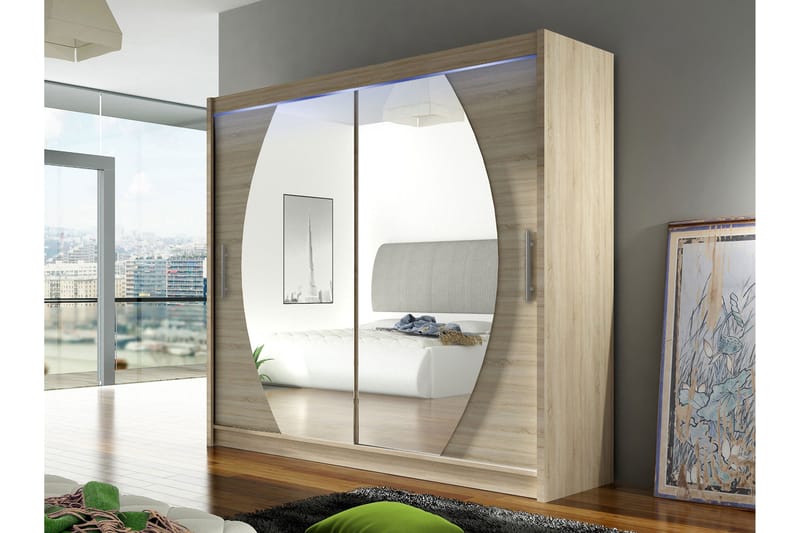 Rilievo Vaatekaappi Peilillä 180x215 cm - Vaaleanpunainen - Säilytys - Vaatesäilytys - Vaatekaappi