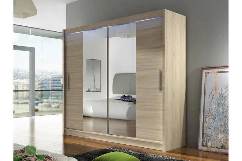 Rilievo Vaatekaappi Peilillä 180x215 cm - Ruskea - Säilytys - Vaatesäilytys - Vaatekaappi