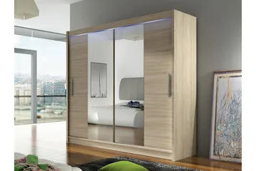 Rilievo Vaatekaappi Peilillä 180x215 cm - Ruskea - Säilytys - Vaatesäilytys - Vaatekaappi