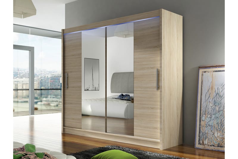 Rilievo Vaatekaappi Peilillä 180x215 cm - Ruskea - Säilytys - Vaatesäilytys - Vaatekaappi