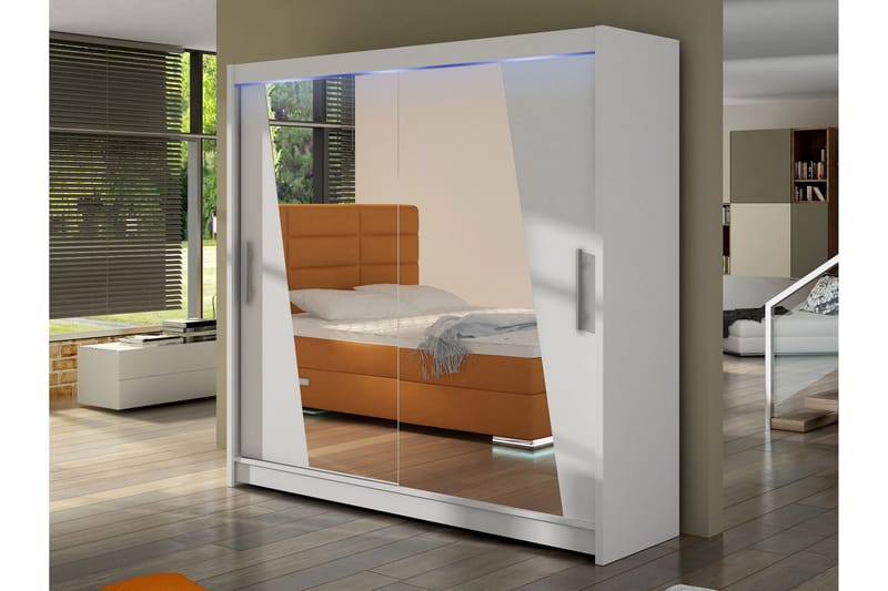 Rilievo Vaatekaappi Peilillä 180x215 cm - Valkoinen - Säilytys - Vaatesäilytys - Vaatekaappi