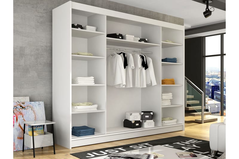 Sia Kaappi Peilillä 250x215 cm - Beige - Säilytys - Vaatesäilytys - Vaatekaappi