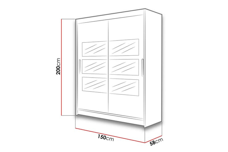 SIMRISLUND Vaatekaappi Peilillä 150x200 cm Valkoinen - Valkoinen - Säilytys - Vaatesäilytys - Vaatekaappi