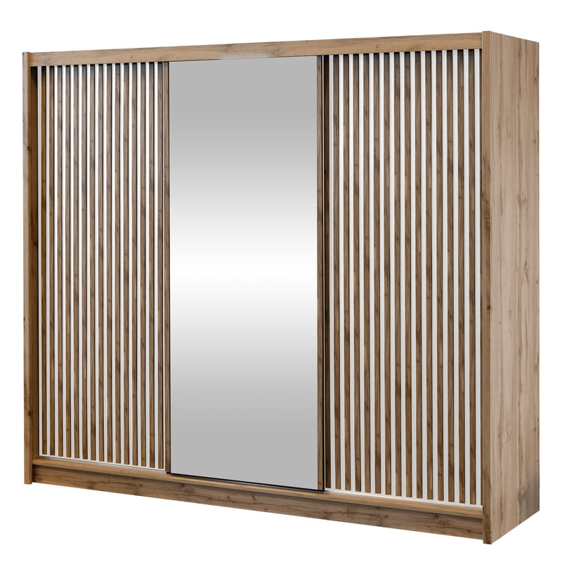 Swanley Vaatekaappi peilillä 250x215 cm, Ruskea/Valkoinen