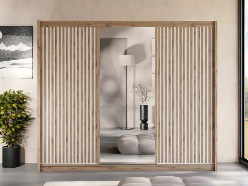 Swanley Vaatekaappi peilillä 250x215 cm - Ruskea/Valkoinen - Säilytys - Vaatesäilytys - Vaatekaappi