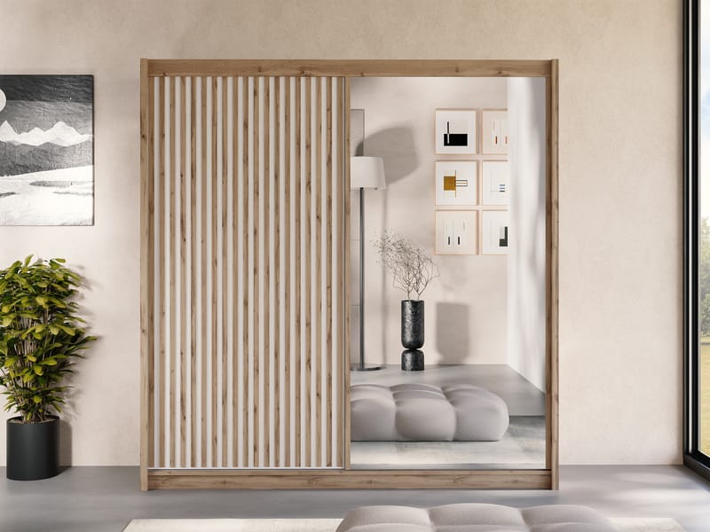 Swanley Vaatekaappi peilillä 203x215 cm - Ruskea/Valkoinen - Säilytys - Vaatesäilytys - Vaatekaappi