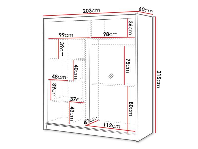 Swanley Vaatekaappi peilillä 203x215 cm - Ruskea/Valkoinen - Säilytys - Vaatesäilytys - Vaatekaappi