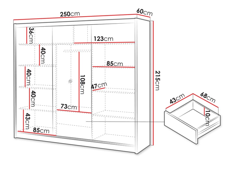 Swanley Vaatekaappi peilillä 250x215 cm - Ruskea/Valkoinen - Säilytys - Vaatesäilytys - Vaatekaappi