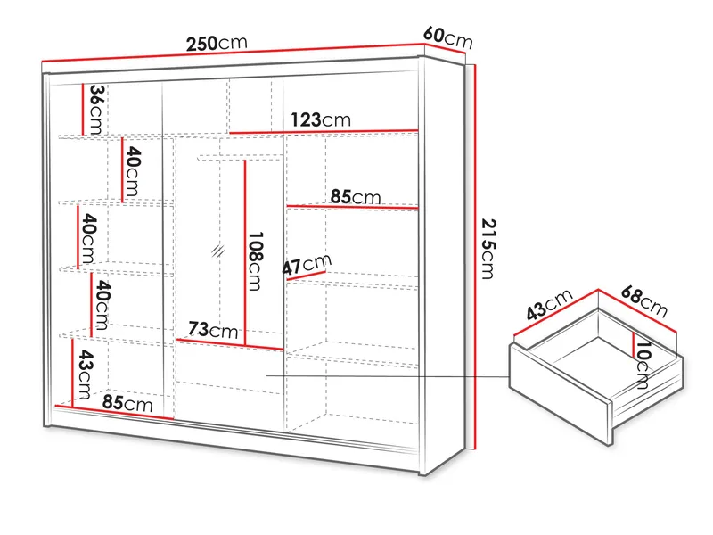 Swanley Vaatekaappi peilillä 250x215 cm - Ruskea/Valkoinen - Säilytys - Vaatesäilytys - Vaatekaappi