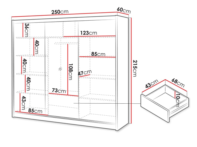 Swanley Vaatekaappi peilillä 250x215 cm - Ruskea/Valkoinen - Säilytys - Vaatesäilytys - Vaatekaappi
