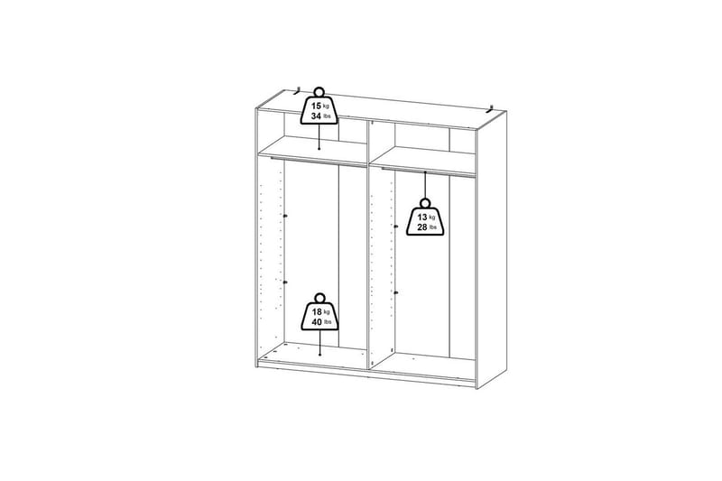 Takeru Vaatekaappi Peilillä 179x200 cm - Musta - Säilytys - Vaatesäilytys - Vaatekaappi