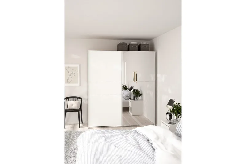 Takeru Vaatekaappi Peilillä 179x200 cm - Valkoinen - Säilytys - Vaatesäilytys - Vaatekaappi