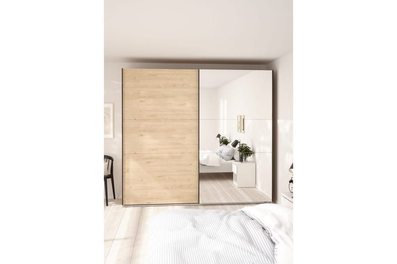 Takeru Vaatekaappi peilillä varustettu 244x221 cm - Luonnonväri - Säilytys - Vaatesäilytys - Vaatekaappi