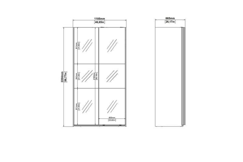 Takeru Vaatekaappi Peilillä 119x220 cm - Musta - Säilytys - Vaatesäilytys - Vaatekaappi