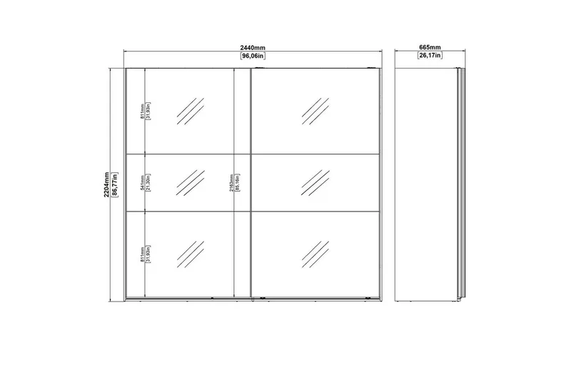 Takeru Vaatekaappi Peilillä 244x220 cm - Luonnonväri - Säilytys - Vaatesäilytys - Vaatekaappi