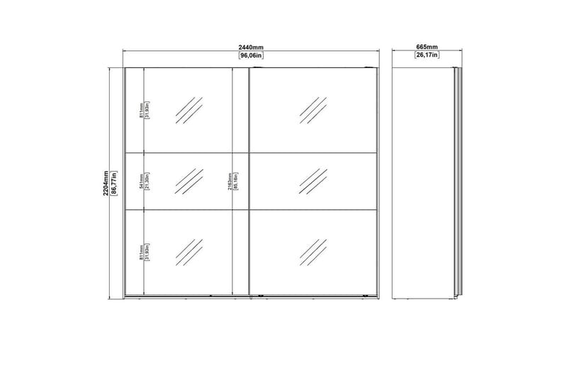 Takeru Vaatekaappi Peilillä 244x220 cm - Valkoinen - Säilytys - Vaatesäilytys - Vaatekaappi