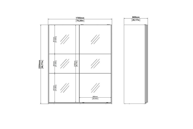 Takeru Vaatekaappi Peilillä 179x220 cm - Musta - Säilytys - Vaatesäilytys - Vaatekaappi