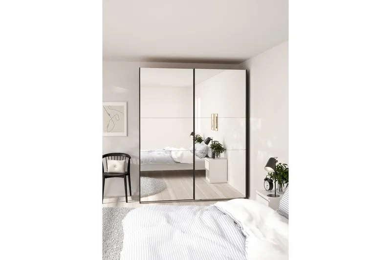 Takeru Vaatekaappi Peilillä 179x220 cm - Musta - Säilytys - Vaatesäilytys - Vaatekaappi