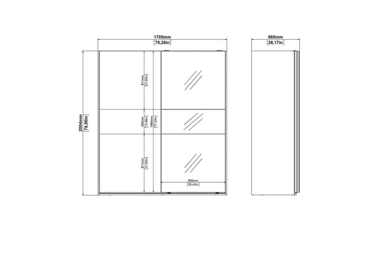 Takeru Vaatekaappi Peilillä 179x200 cm - Musta - Säilytys - Vaatesäilytys - Vaatekaappi