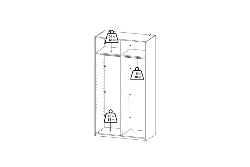 Takeru Vaatekaappi Peilillä 119x220 cm - Valkoinen - Säilytys - Vaatesäilytys - Vaatekaappi