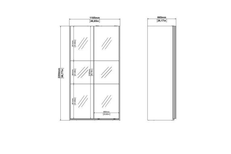 Takeru Vaatekaappi Peilillä 119x220 cm - Musta - Säilytys - Vaatesäilytys - Vaatekaappi