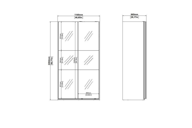 Takeru Vaatekaappi Peilillä 119x220 cm - Musta - Säilytys - Vaatesäilytys - Vaatekaappi