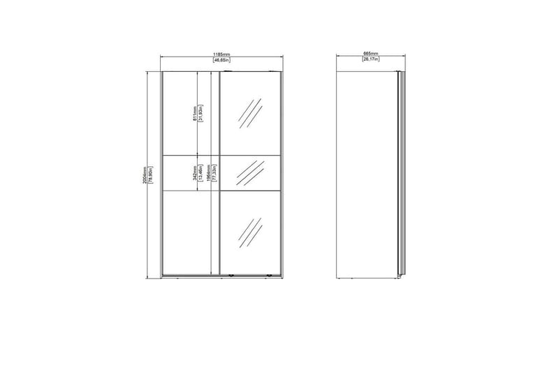 Takeru Vaatekaappi Peilillä 119x200 cm - Musta - Säilytys - Vaatesäilytys - Vaatekaappi