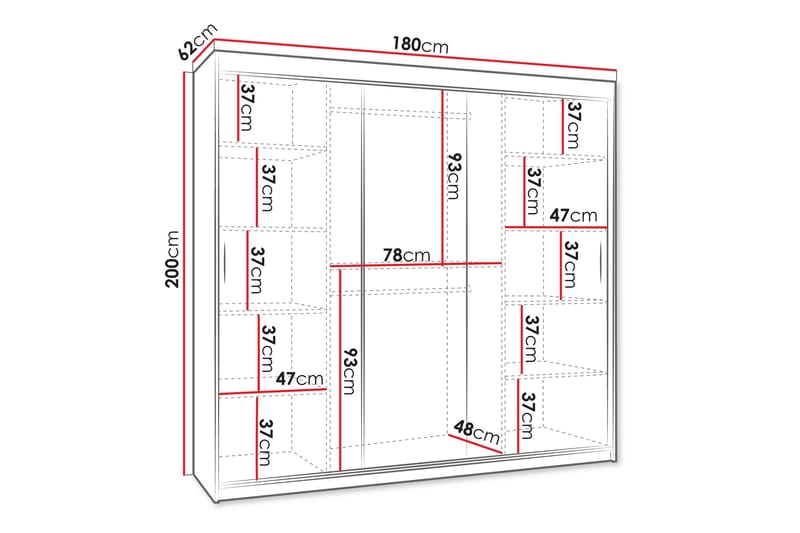 Tallmo Vaatekaappi Peilillä 180x200 cm - Säilytys - Vaatesäilytys - Vaatekaappi